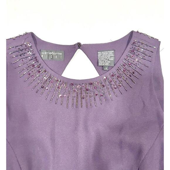 Liz Claiborne Night Women's Dark Purple Long Sleeveless Beaded Formal Gown Size8 - Picture 15 of 15